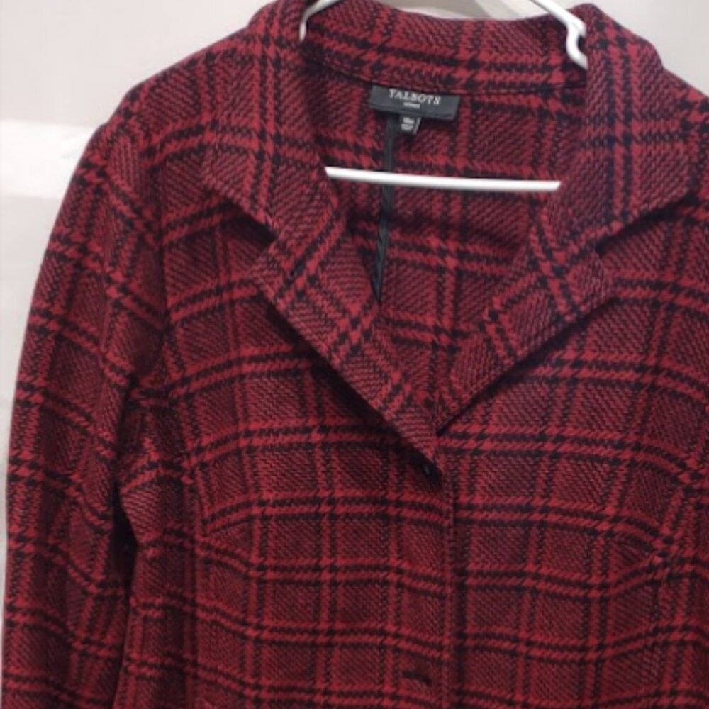 TALBOTS RED AND BLACK PLAID  WOOL AND VISCOSE BLAZER WOMEN'S 16W LIKE NEW